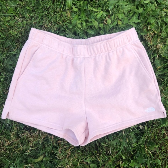 The North Face Women’s Half Dome Fleece Shorts Pink Pockets Stretch Comfy Sz L - Picture 1 of 5